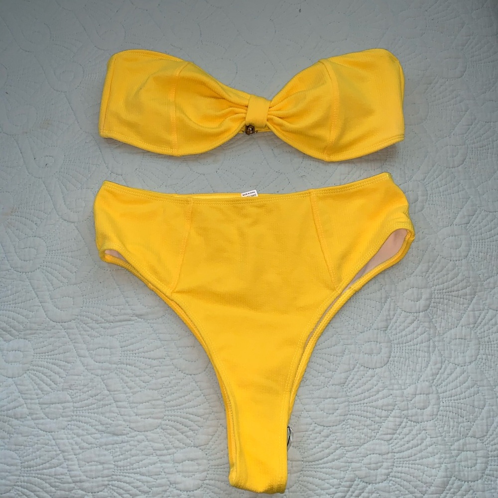 Modagal Yellow Bow High Waist Bikini XL